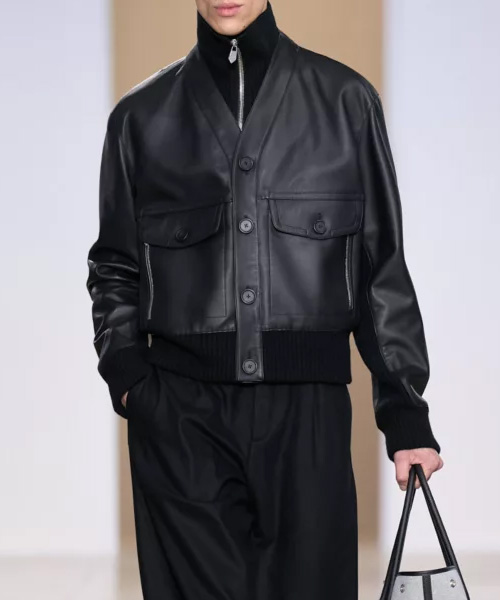 가죽 & 울 집업 가디건 자켓