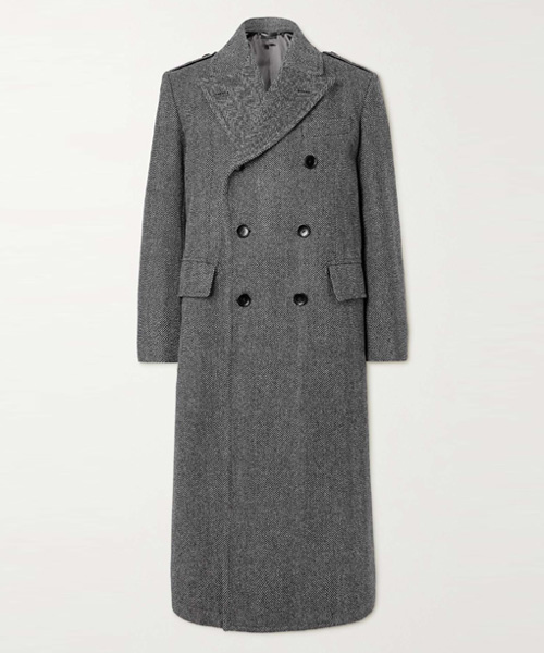더블 브레스트 헤링본 울 코트
