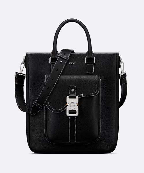 블랙 그레인 송아지 가죽 SADDLE 토트백