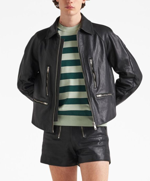크롭 가죽 집업 재킷