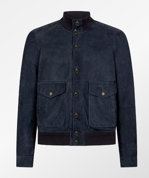 스웨이드 버튼 스루 봄버 자켓