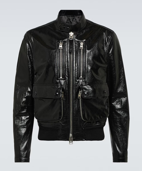 크랙 레더 집업 포켓 블루종