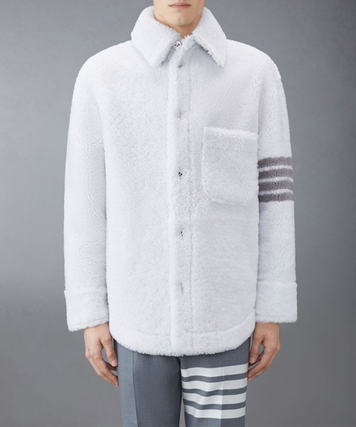 화이트 다이드 시어링 4-바 오버사이즈 셔츠 재킷