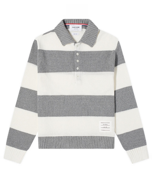 럭비 스트라이프 니트 폴로셔츠