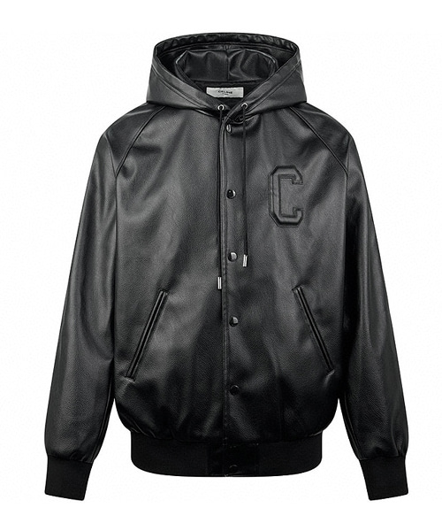 시그니처 로고 레더 블루종 자켓