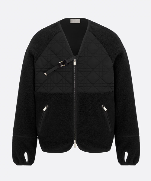 블랙 버진 울 플리스 & 코튼 까나쥬 지퍼 재킷