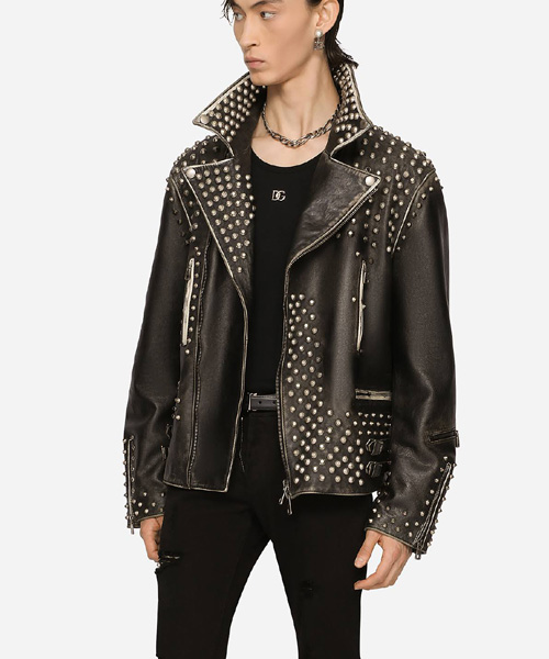 멀티 컬러 스터드 장식 불스킨 재킷