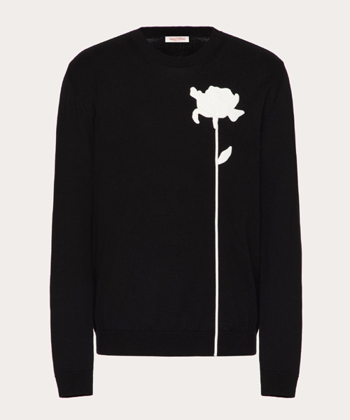 플라워 엠브로이더리 울 크루넥 스웨터