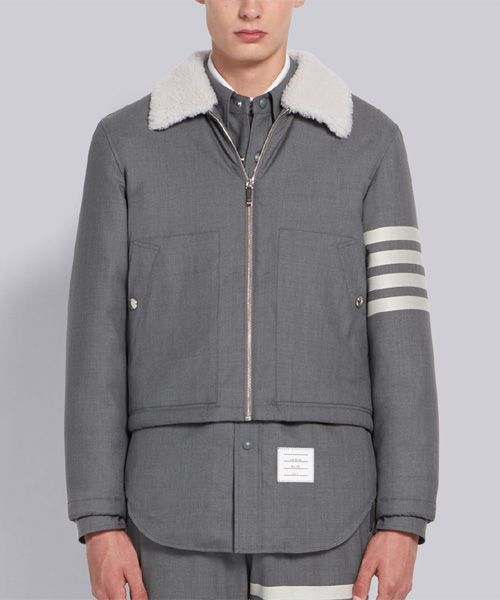 미디엄 그레이 플레인 위브 수팅 플라이트 4-바 재킷