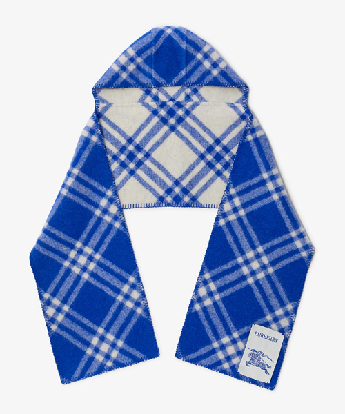 체크 울 후드 스카프