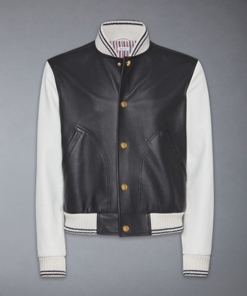 램 그레인 레더 콘트라스트 탑 스티칭 블루종 재킷