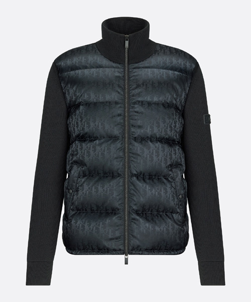 오블리크 자카드 패딩 니트 집업