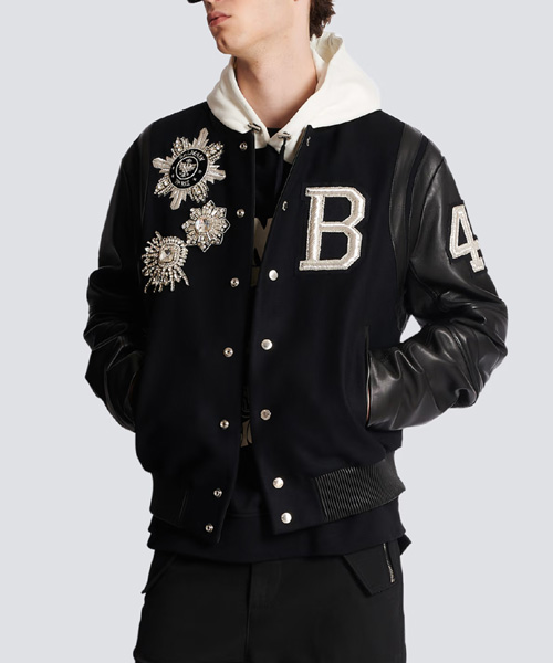 울 & 가죽 블루종 자켓