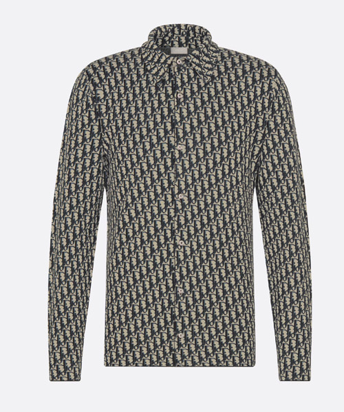 네이비 블루 코튼 자카드 오버셔츠