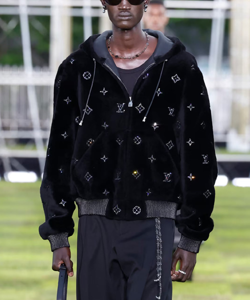 모노그램 스팽글 후디 퍼 자켓