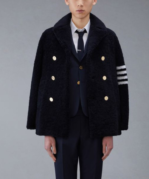 4-바 스트라이프 시어링 피코트