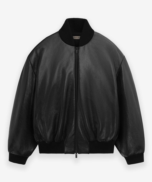 스트라이프 풀 그레인 가죽 봄버 재킷