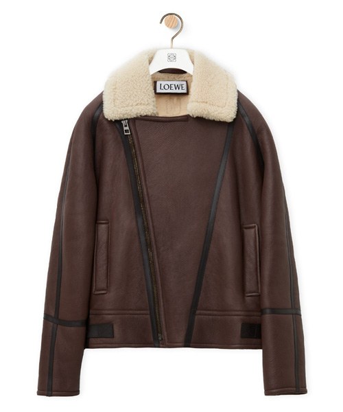 가죽 테이핑 디테일 에비에이터 시어링 재킷