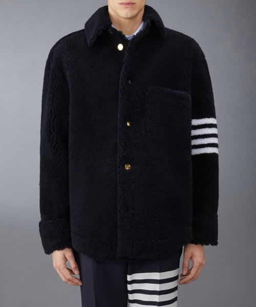 네이비 다이드 시어링 4-바 오버 사이즈 셔츠 재킷