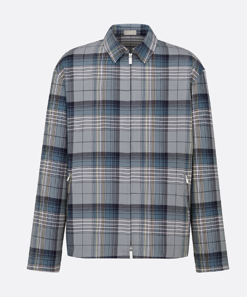 그레이 체크 울 체크 지퍼 셔츠