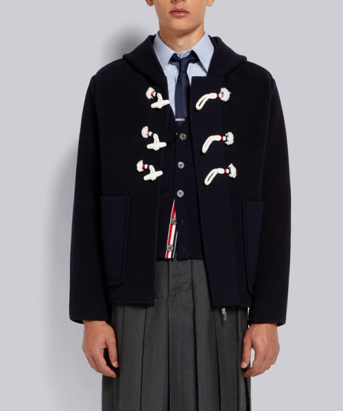 네이비 트윌 스티치 센터백 스트라이프 후드 더플 재킷