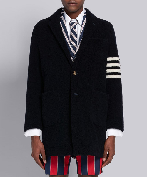 네이비 라이트웨이트 시어링 언컨스트럭티드 삭 4-바 오버코트