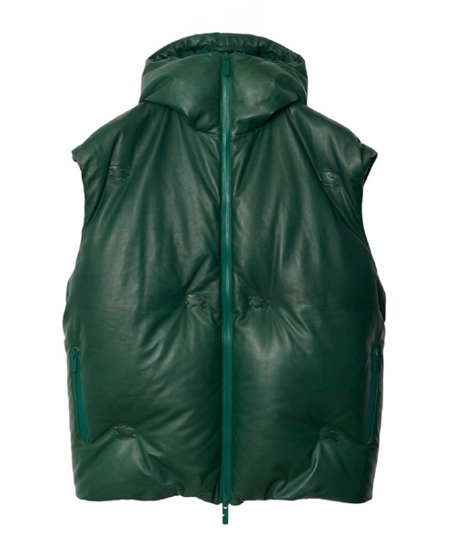 가죽 후드 다운 조끼