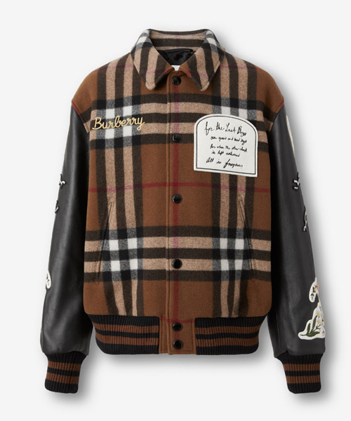체크 테크니컬 울 & 가죽 봄버 자켓