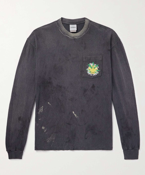 디스트레스드 프린트 코튼 저지 티셔츠