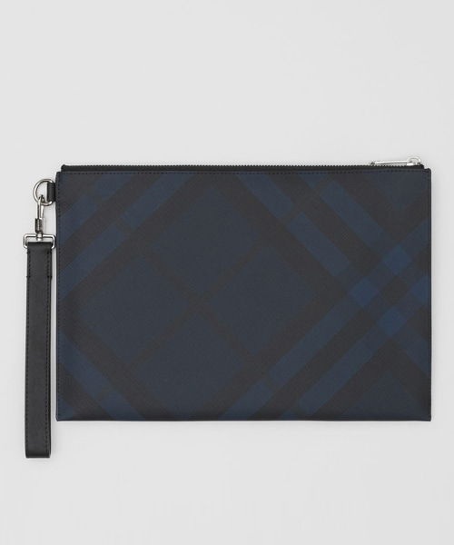런던 체크 가죽 지퍼 파우치