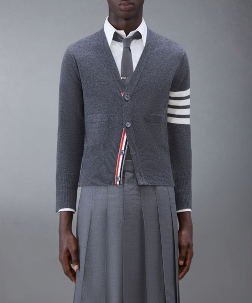 미디엄 그레이 캐시미어 4-바 브이넥 가디건