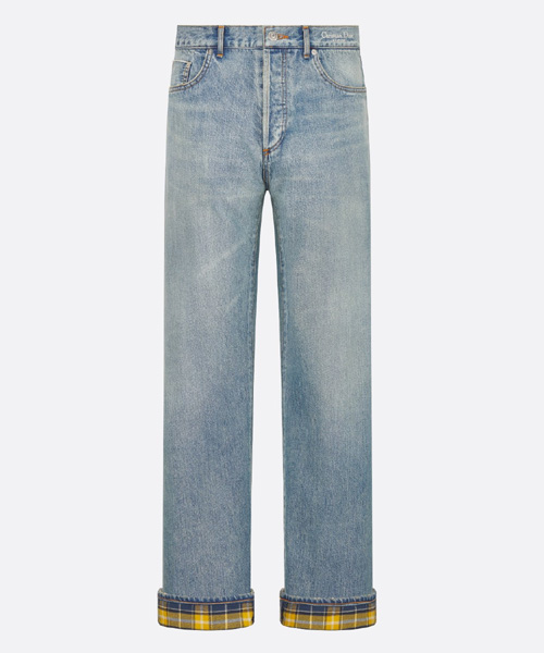 코튼 데님 체크 밑단 헤리티지 진