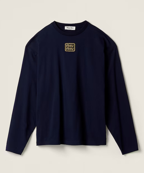 코튼 자수 패치 저지 티셔츠