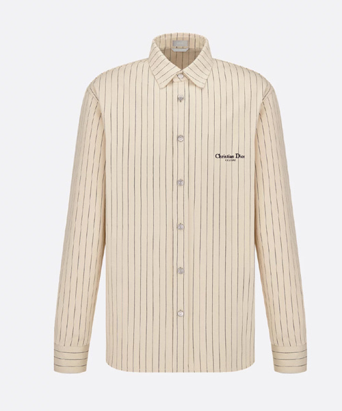 베이지 핀스트라이프 코튼 데님 오버셔츠