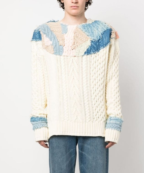패치워크 케이블 니트 스웨터