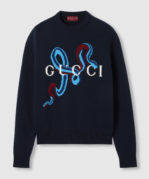 스네이크 로고 자수 울 스웨터