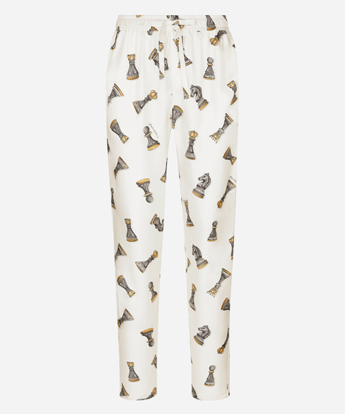 체스 피스 프린트 실크 트윌 조깅 팬츠