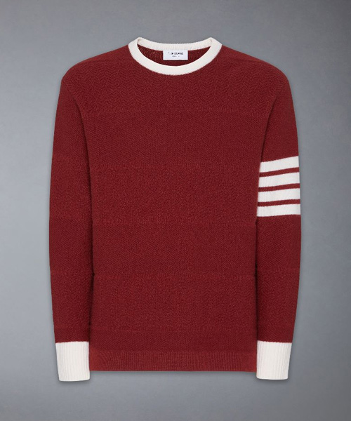메리노 울 4-바 텍스처 럭비 스트라이프 크루넥 풀오버