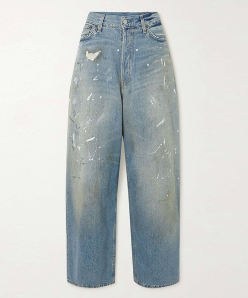 디스트레스드 하이 라이즈 데님 팬츠