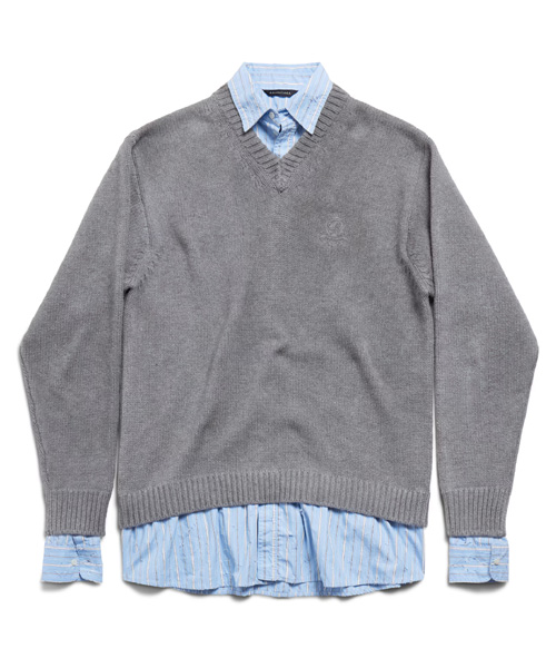 레이어드 셔츠 V넥 스웨터