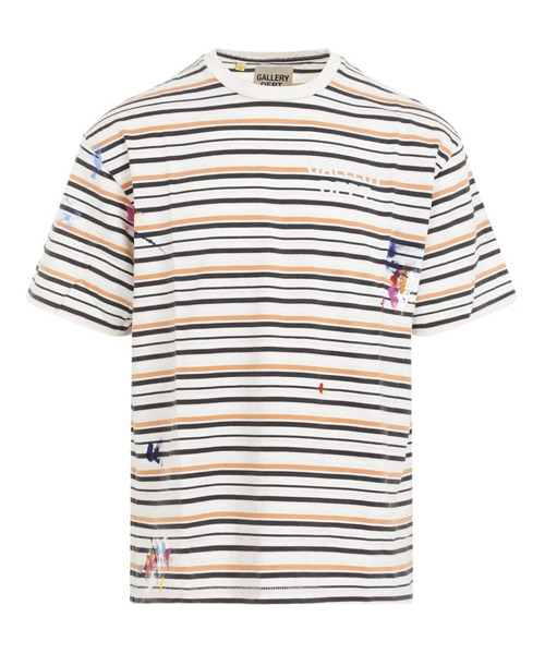 스트라이프 페인트 프린트 코튼 티셔츠