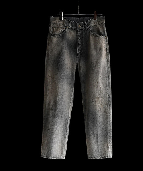 에이징 블랙 데님 스트레이트 5포켓 팬츠