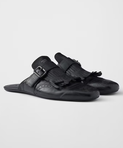 프린지드 몽크 스트랩 레더 뮬