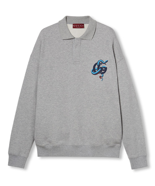 스네이크 프린트 코튼 폴로 스웨트셔츠