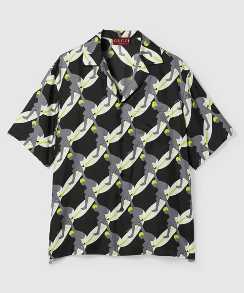 볼링 프린트 실크 셔츠