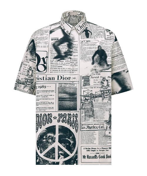 ERL 가제트 프린트 실크 하와이안 셔츠