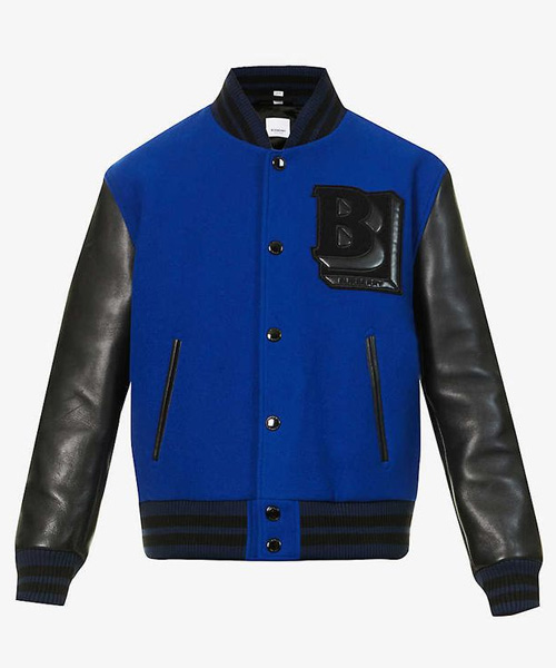 패치 울 블렌드 레더 바시티 자켓