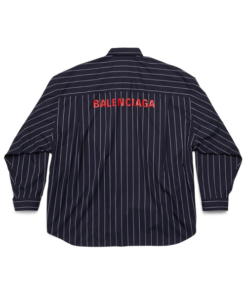 백 로고 프린트 스트라이프 셔츠