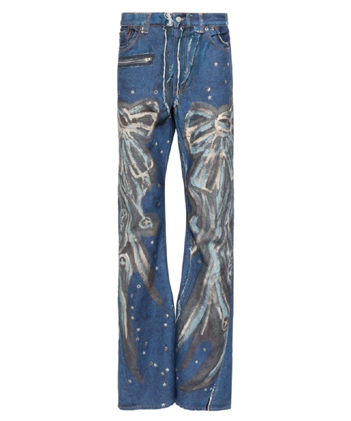 그래픽 프린트 부츠컷 데님 팬츠