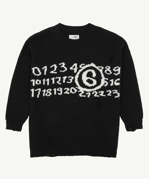 넘버 자수 울 데미지 스웨터
